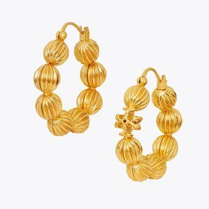 Tory Burch Fluted Bead Hoop Earring in Tory Gold (18K Gold-Plated) (NWT)